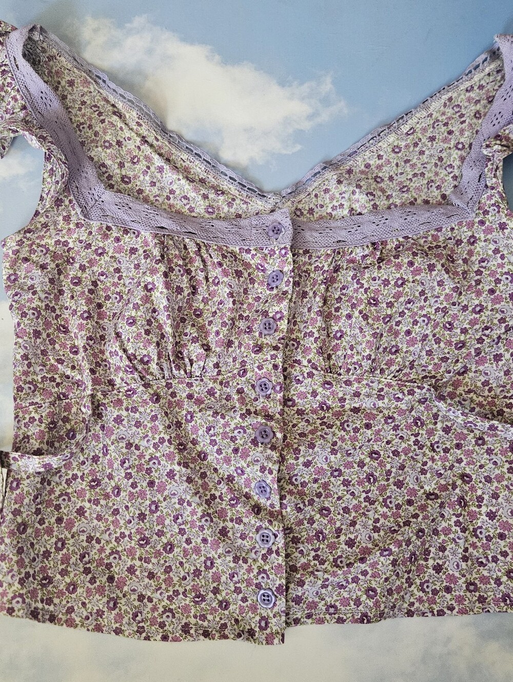 UNIF June Top Purple Floral Lace-Trim Lavender Top - Picture 4 of 6